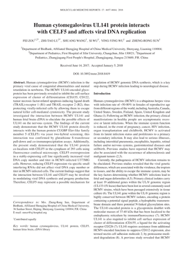 Human Cytomegalovirus UL141 Protein Interacts with CELF5 and Affects Viral DNA Replication