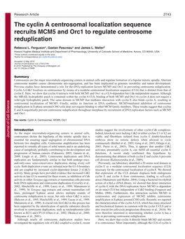 The Cyclin a Centrosomal Localization Sequence Recruits MCM5 and Orc1 to Regulate Centrosome Reduplication