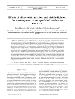 Effects of Ultraviolet Radiation and Visible Light on the Development of Encapsulated Molluscan Embryos