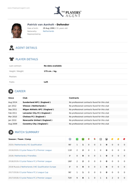 Agent Details Player Details Career