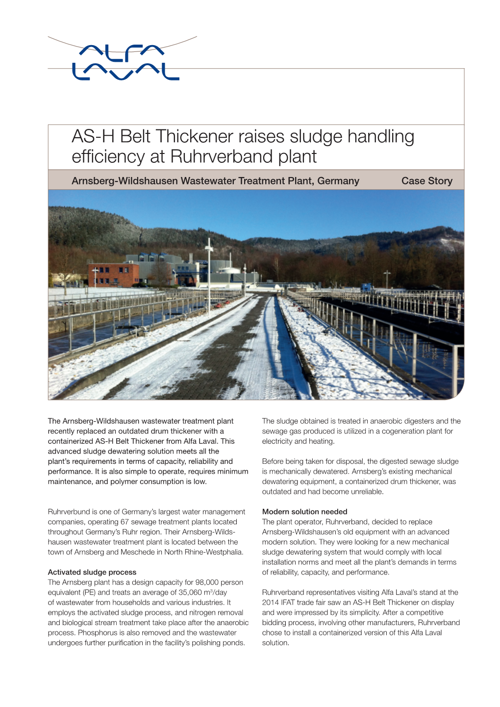 AS-H Belt Thickener Raises Sludge Handling Efficiency at Ruhrverband