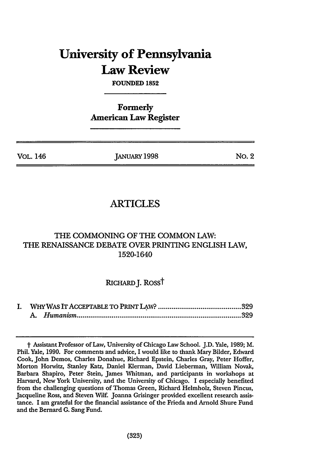 Commoning of the Common Law: the Renaissance Debate Over Printing English Law, 1520-1640