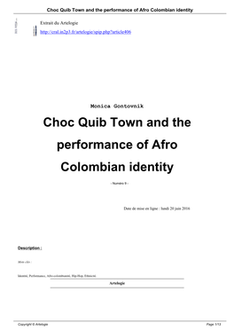 Choc Quib Town and the Performance of Afro Colombian Identity