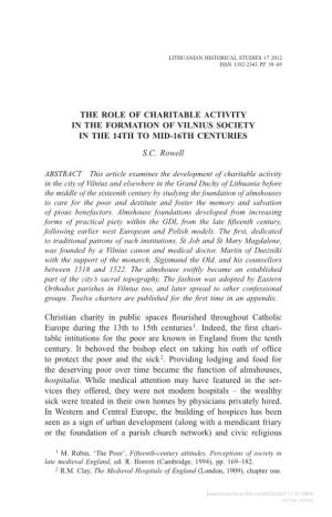 The Role of Charitable Activity in the Formation of Vilnius Society in the 14Th to Mid-16Th Centuries S.C