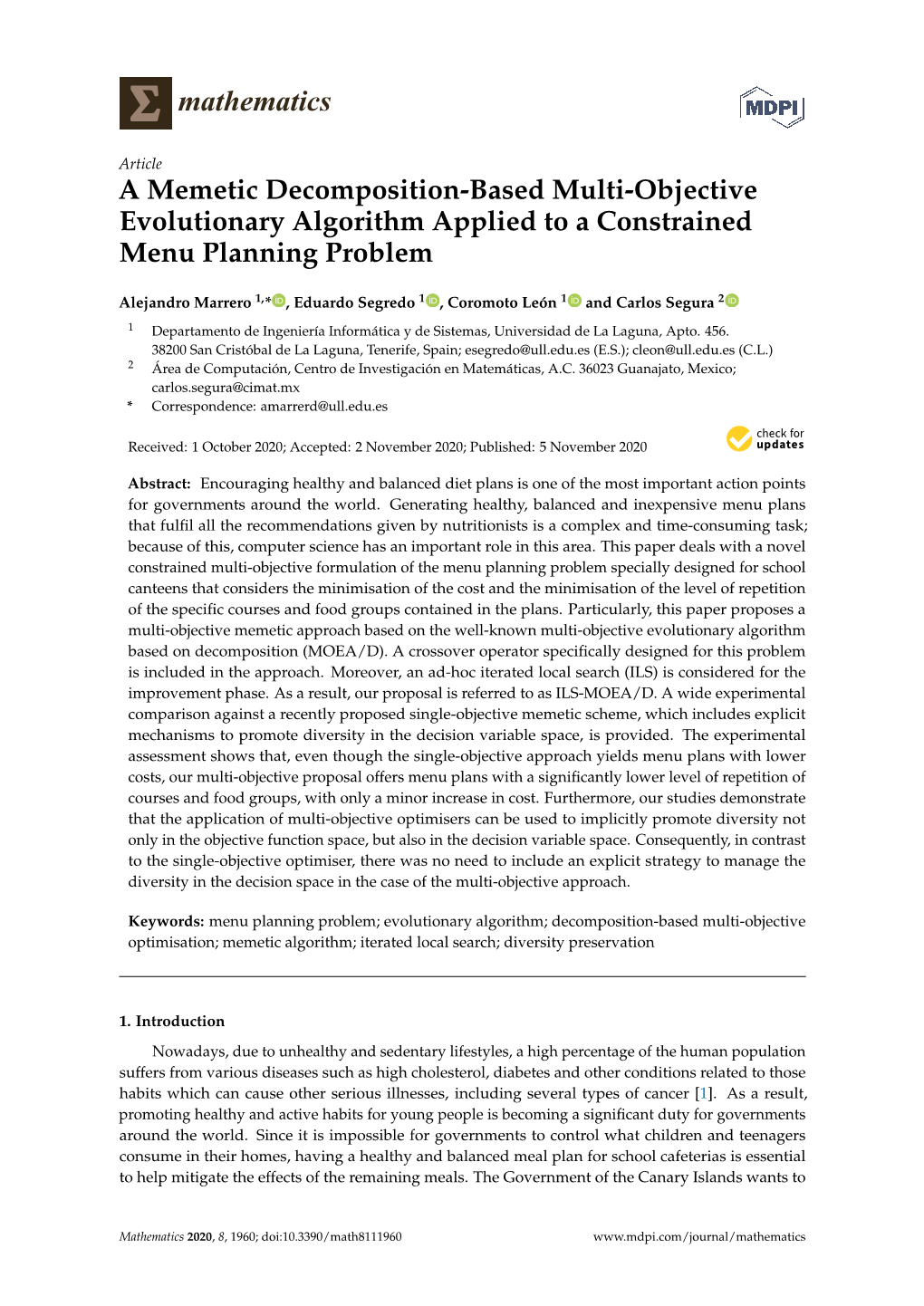 A Memetic Decomposition-Based Multi-Objective Evolutionary Algorithm Applied to a Constrained Menu Planning Problem