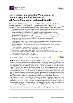 Development and Technical Validation of an Immunoassay for the Detection of APP669–711 (Aβ−3–40) in Biological Samples