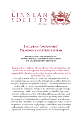 Evolution 'On Purpose': Teleonomy in Living Systems