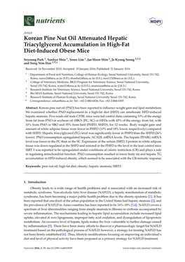 Korean Pine Nut Oil Attenuated Hepatic Triacylglycerol Accumulation in High-Fat Diet-Induced Obese Mice