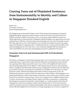 From Instrumentality to Identity and Culture in Singapore Standard English