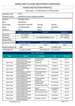 Khadi Institution Profile Khadi and Village Industries