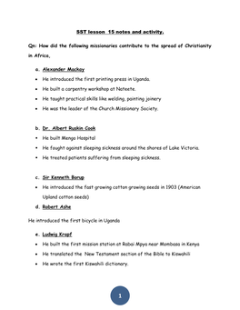 SST Lesson 15 Notes and Activity. Qn: How Did the Following Missionaries