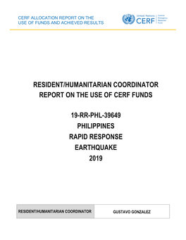 Philippines Rapid Response Earthquake 2019