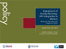 Assessment of FP-HIV Integration in Malawi
