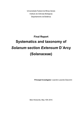 Systematics and Taxonomy of Solanum Section Extensum D`Arcy