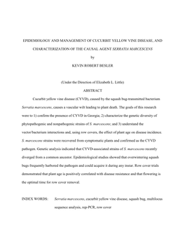 Epidemiology and Management of Cucurbit Yellow Vine Disease, And