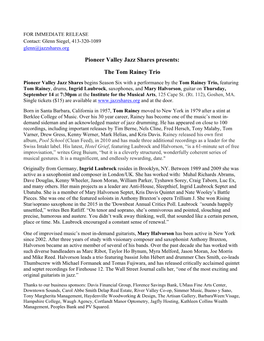 Pioneer Valley Jazz Shares Presents: the Tom Rainey Trio