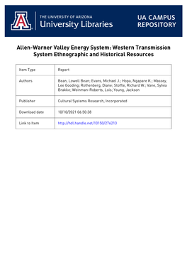 Western Transmission System Ethnographic and Historical Resources