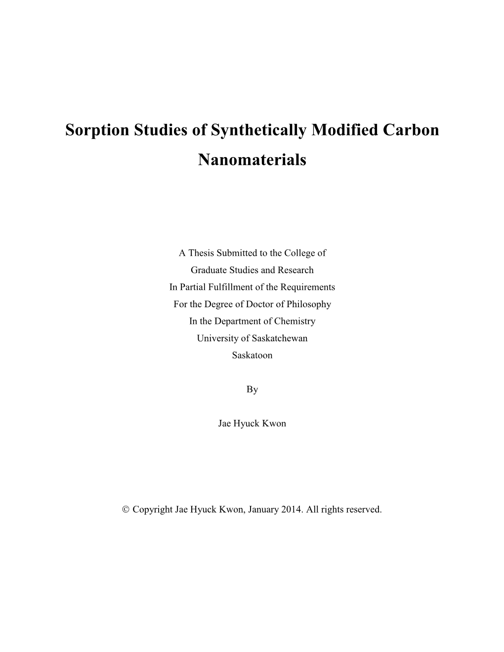 Sorption Studies of Synthetically Modified Carbon Nanomaterials