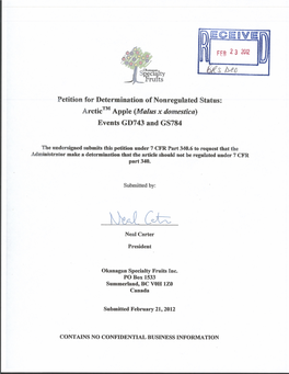 Petition for Determination of Nonregulated Status: Arctic™ Apple (Malus X Domestica) Events GD743 and GS784