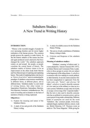 Subaltern Studies : a New Trend in Writing History
