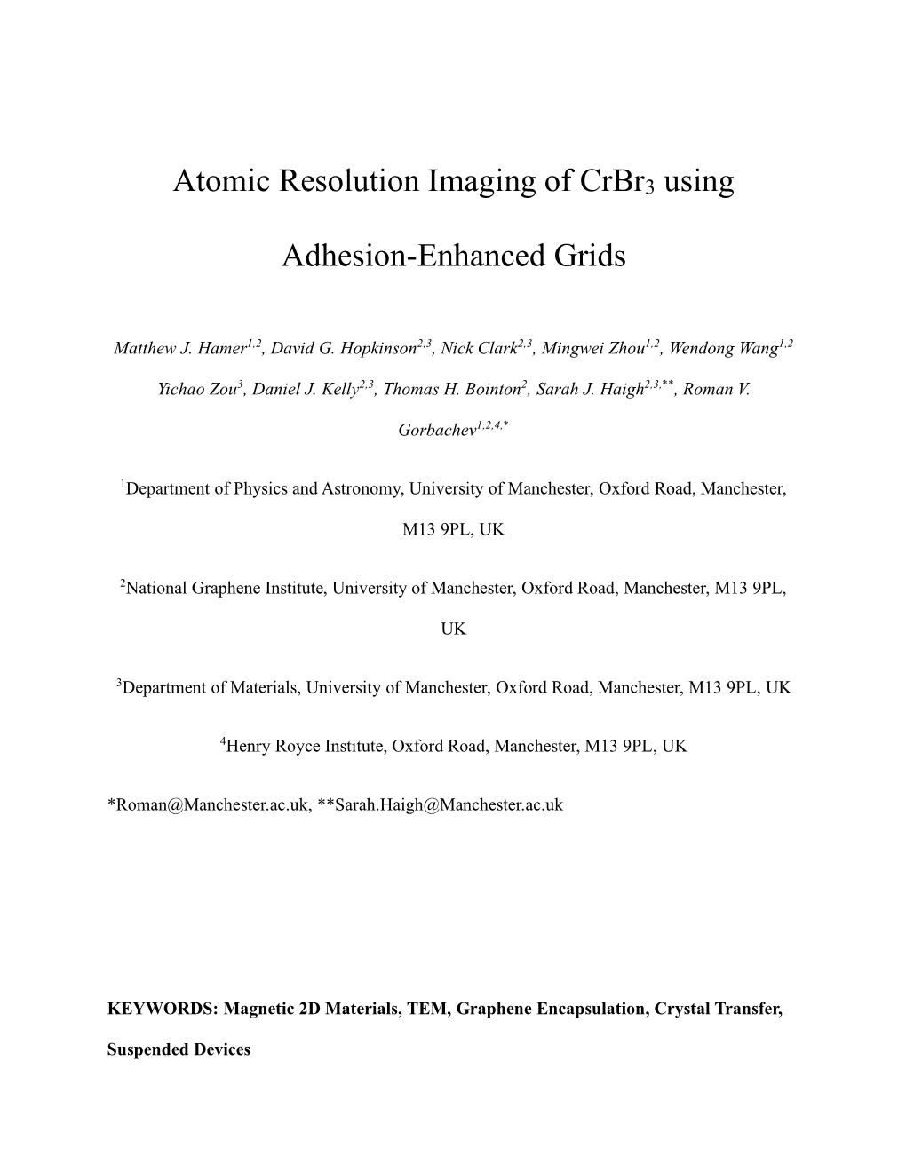 Atomic Resolution Imaging of Crbr3 Using Adhesion-Enhanced Grids