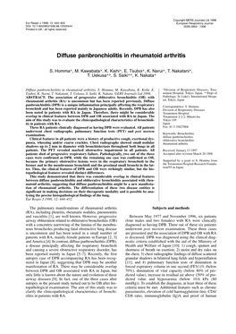 Diffuse Panbronchiolitis in Rheumatoid Arthritis