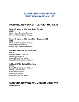 Larger Markets Morning Newscast