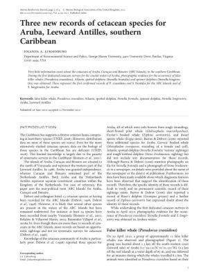 Three New Records of Cetacean Species for Aruba, Leeward Antilles, Southern Caribbean Jolanda A