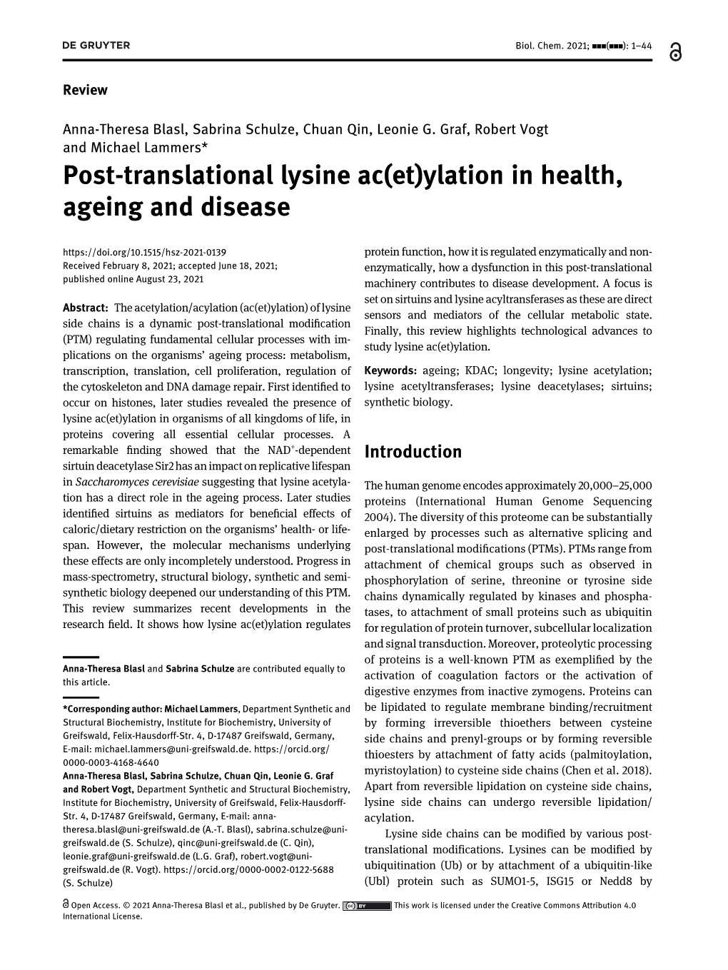 Post-Translational Lysine Ac (Et) Ylation in Health, Ageing and Disease