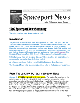 1992 Spaceport News Summary