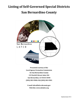 Listing of Self-Governed Special Districts San Bernardino County