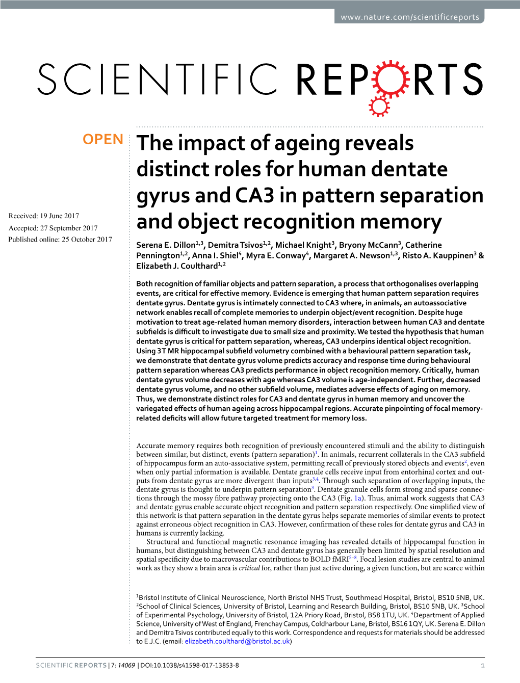 The Impact of Ageing Reveals Distinct Roles for Human Dentate Gyrus And