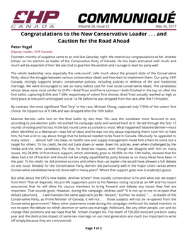 COMMUNIQUÉ Volume 24, Issue 22 May 30, 2017 Congratulations to the New Conservative Leader