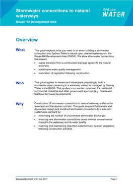 Stormwater Connections to Natural Waterways Rouse Hill Development Area