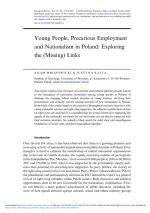 Young People, Precarious Employment and Nationalism in Poland: Exploring the (Missing) Links