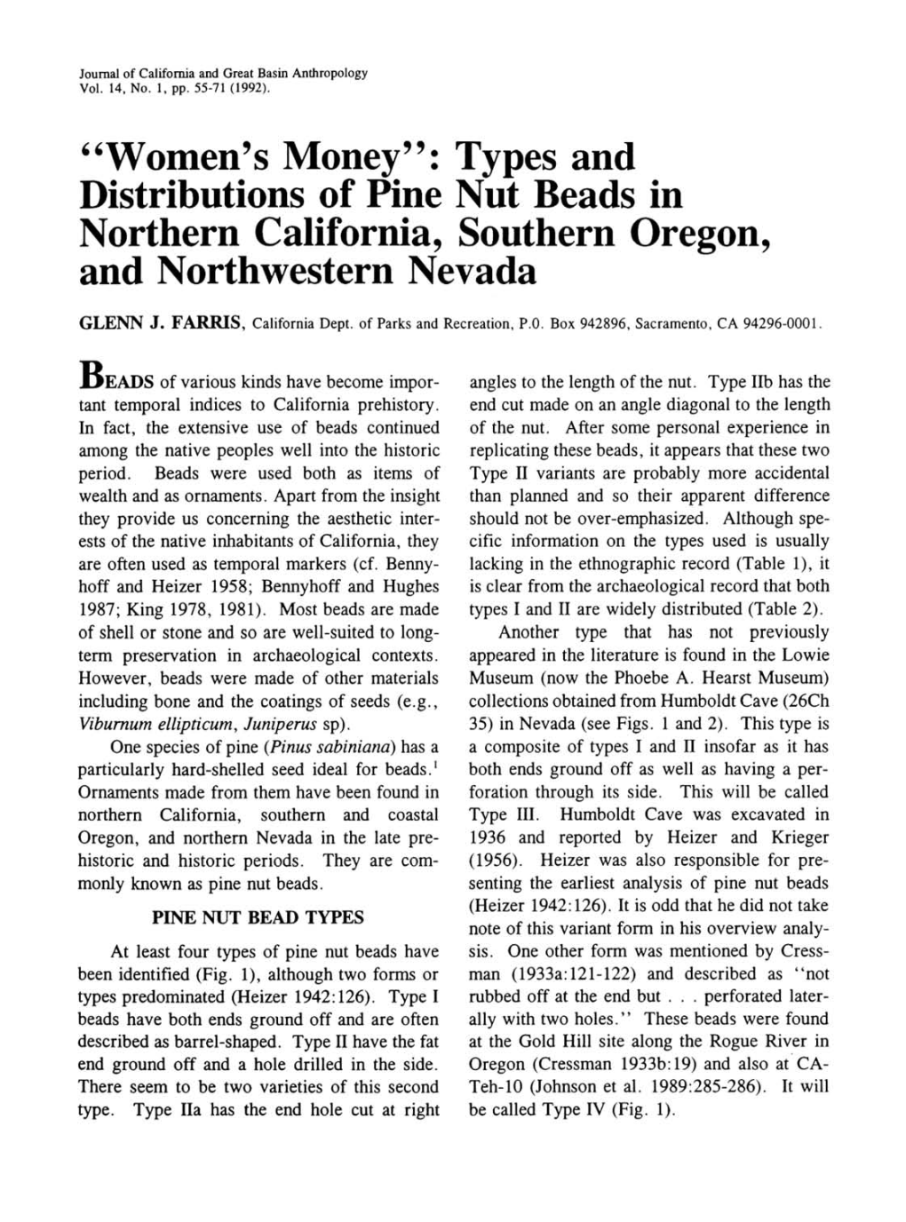 Types and Distributions of Pine Nut Beads in North California, Southern Oregon, and Northwestern