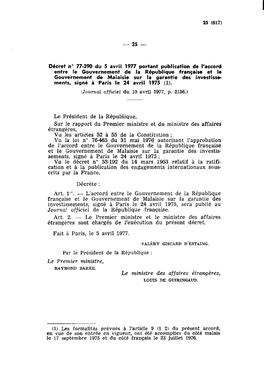25- Decret No 77~390 Du 5 Avril 1977 Portant Publication De Ilaceord