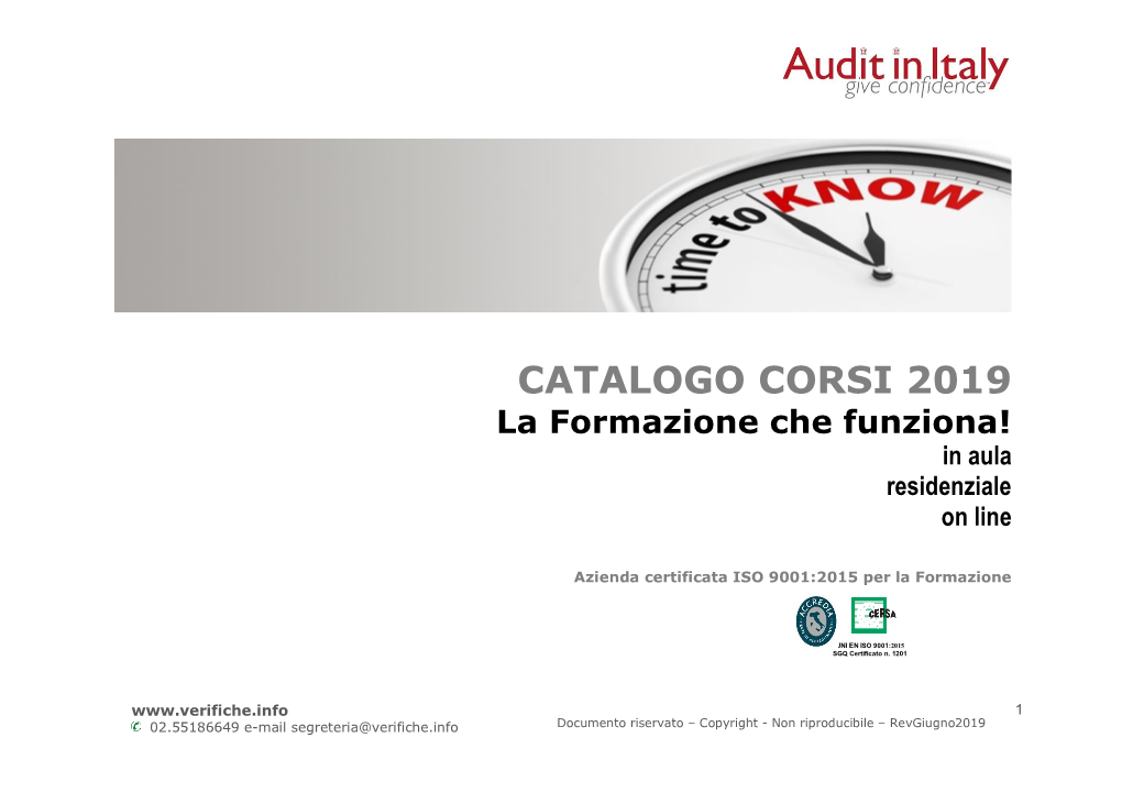 CATALOGO CORSI 2019 La Formazione Che Funziona! in Aula Residenziale on Line