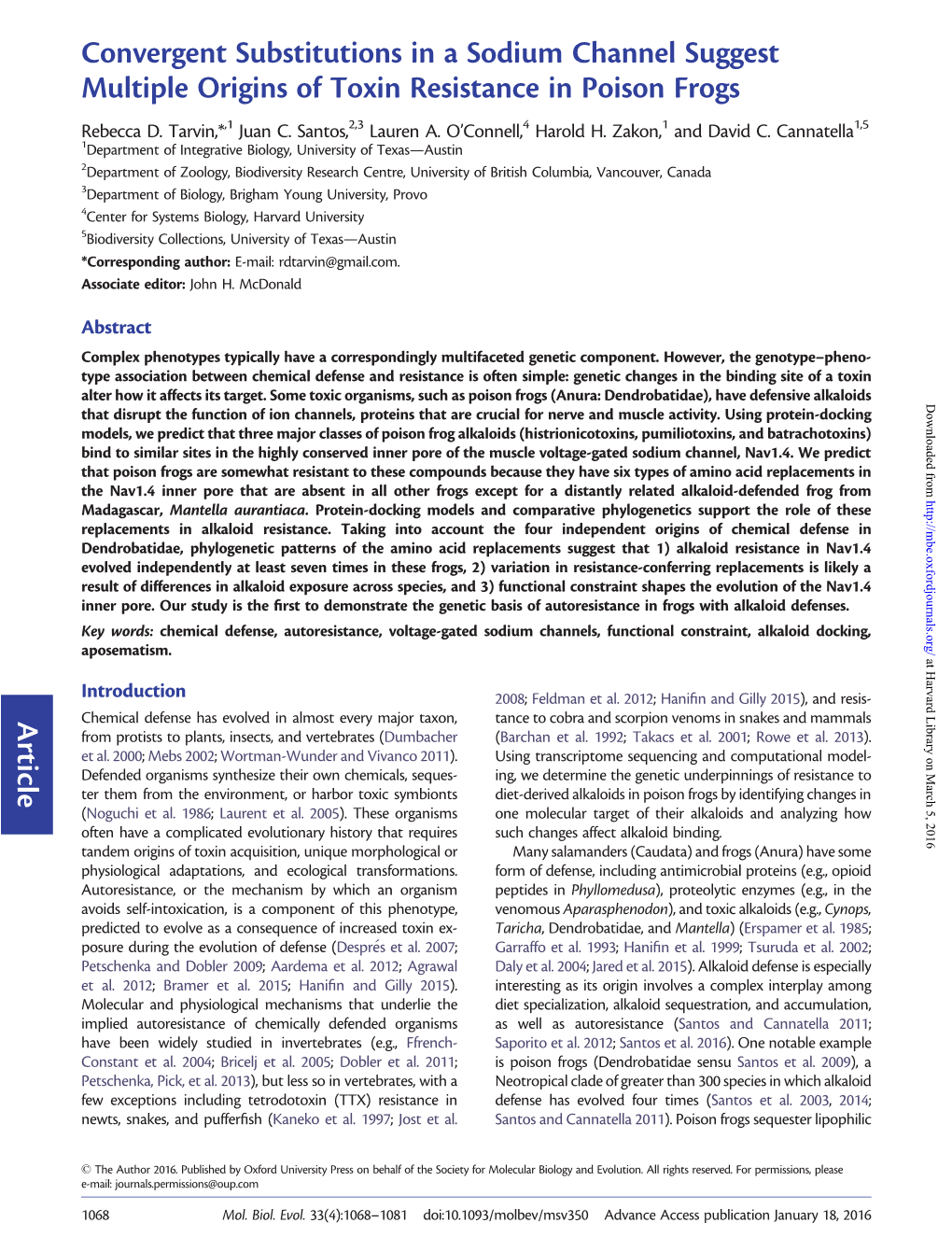 Article Convergent Substitutions in a Sodium Channel Suggest Multiple