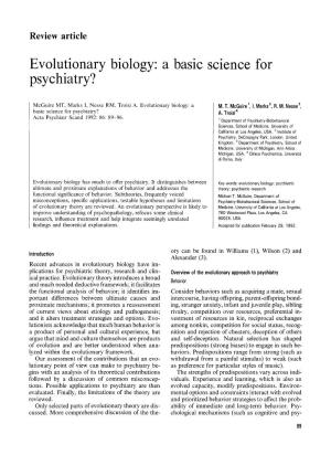 Evolutionary Biology: a Basic Science for Psychiatry?