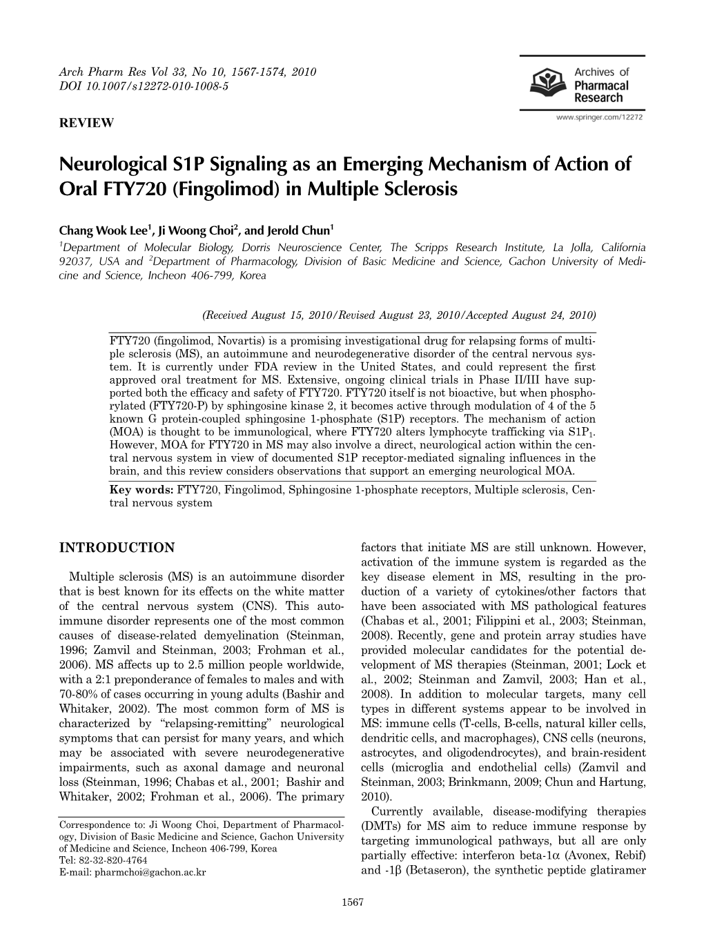 Neurological S1P Signaling As An Emerging Mechanism Of Action Of Oral ...