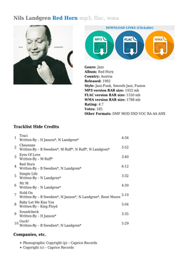 Nils Landgren Red Horn Mp3, Flac, Wma