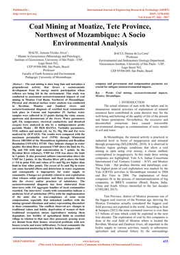 Coal Mining at Moatize, Tete Province, Northwest of Mozambique: a Socio Environmental Analysis