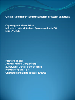 Online Stakeholder Communication in Firestorm Situations | Mikkel Zangenberg