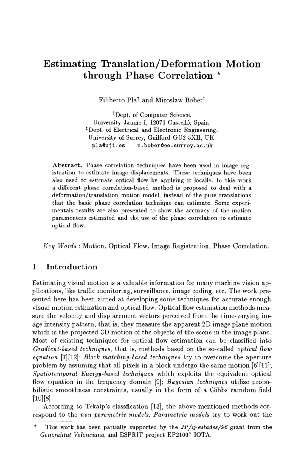 Estimating Translation/Deformation Motion Through Phase Correlation *