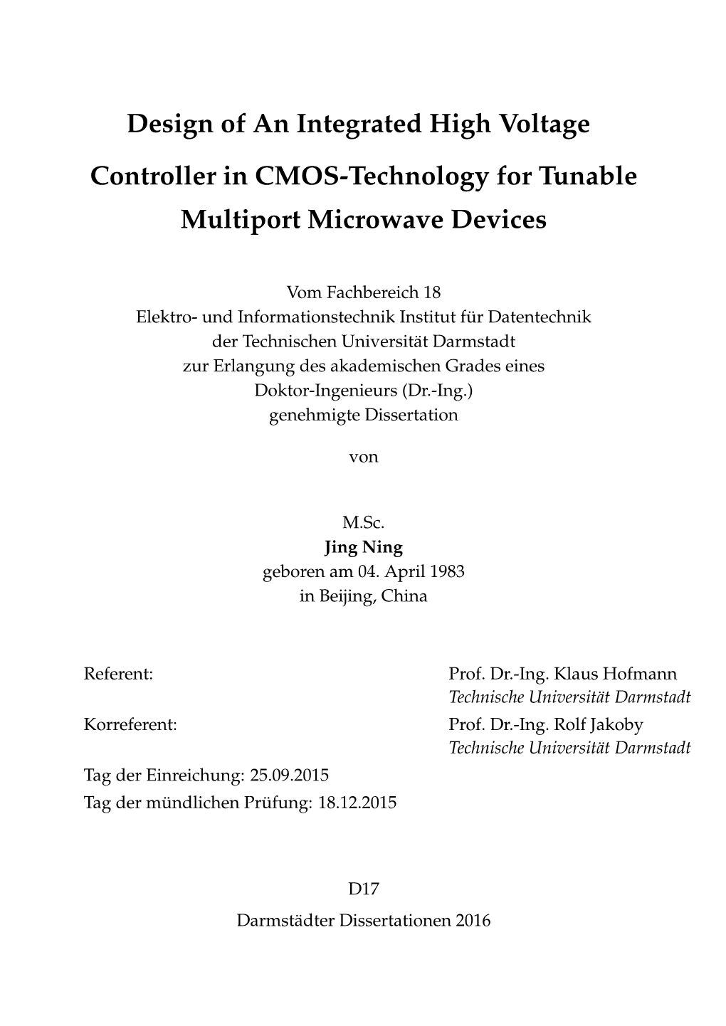 Design of an Integrated High Voltage Controller in CMOS-Technology for Tunable Multiport Microwave Devices