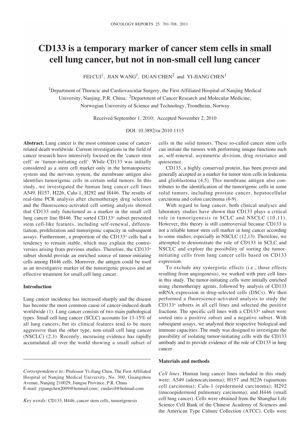 CD133 Is a Temporary Marker of Cancer Stem Cells in Small Cell Lung Cancer, but Not in Non-Small Cell Lung Cancer