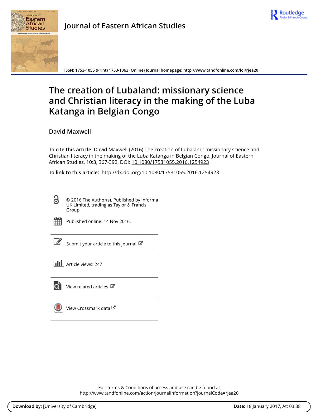 Missionary Science and Christian Literacy in the Making of the Luba Katanga in Belgian Congo