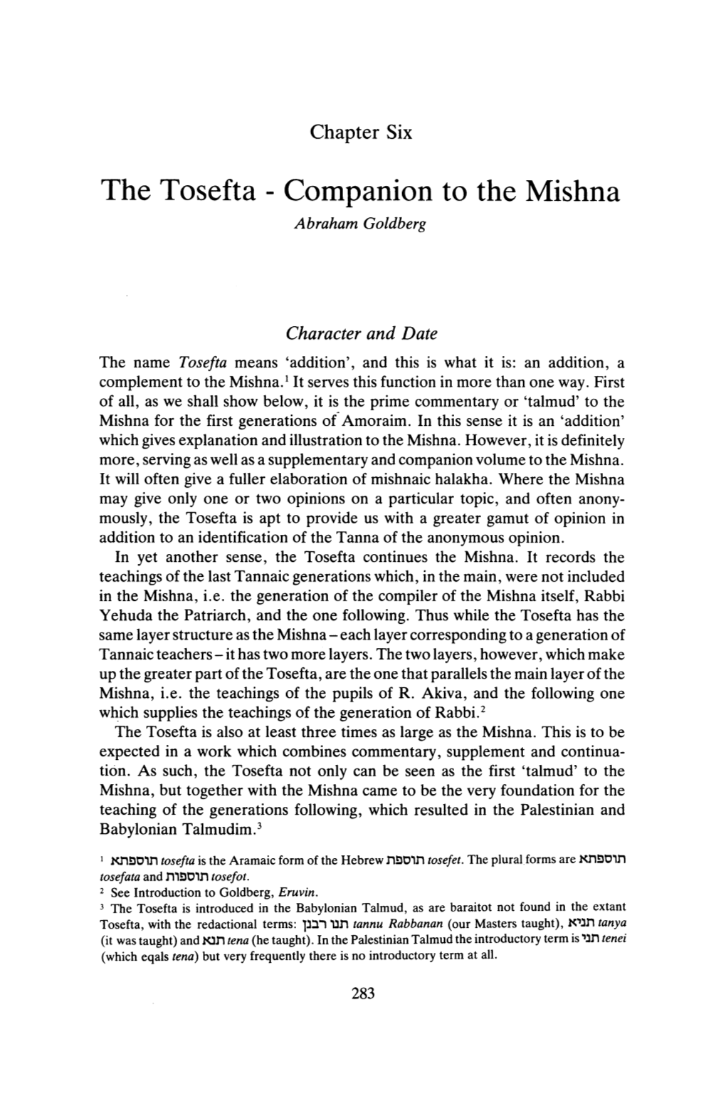 The Tosefta - Companion to the Mishna Abraham Goldberg