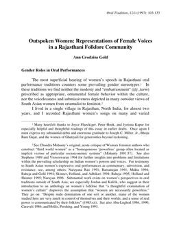 Outspoken Women: Representations of Female Voices in a Rajasthani Folklore Community
